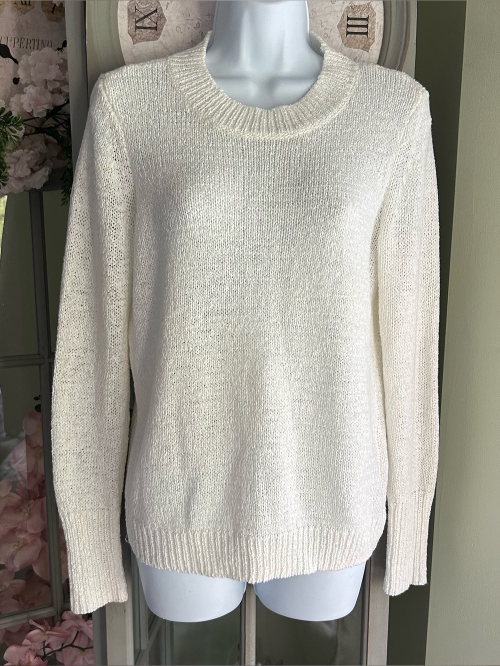 ANN TAYLOR Women’s Textured Crewneck Pullover Sweater Ivory Size M